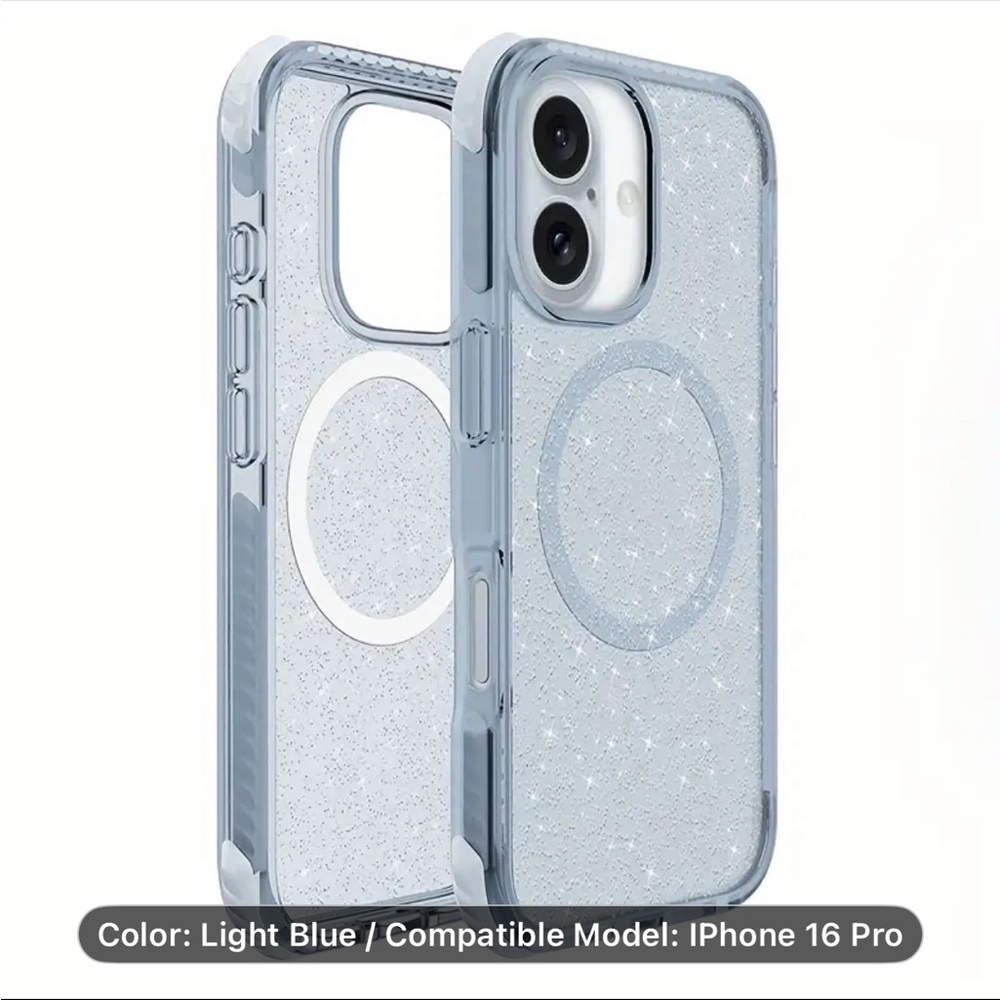 Light blue glitter iPhone 16 pro case